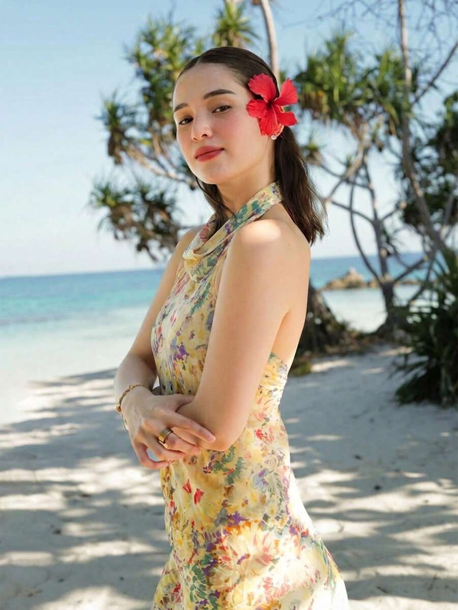 Womens Floral Maxi Halter Back - đánh giá và giá Maxi Dress Halter
