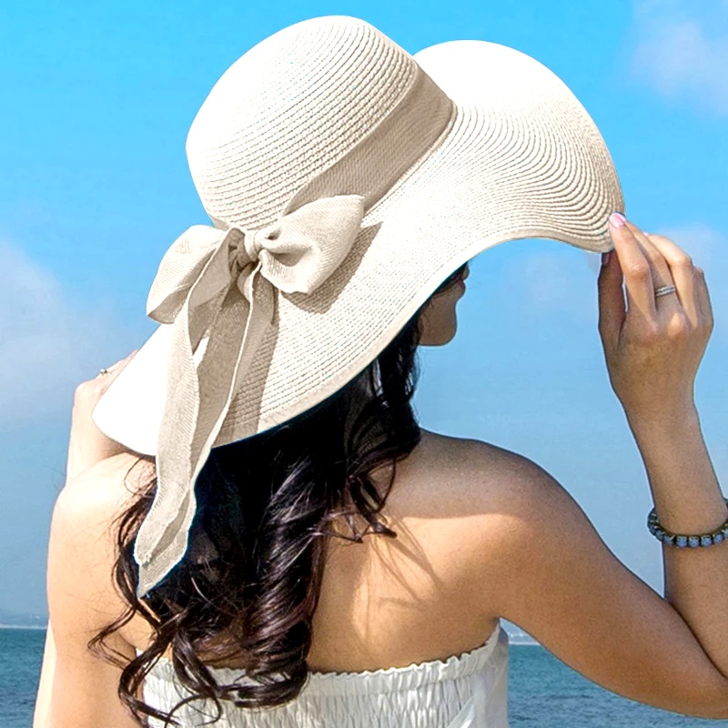 Summer Women Straw Hat Bowknot - đánh giá và giá Hat Floppy Wide