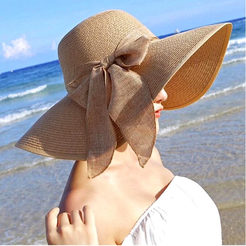 Summer Women Straw Hat Bowknot - đánh giá và giá Hat Floppy Wide