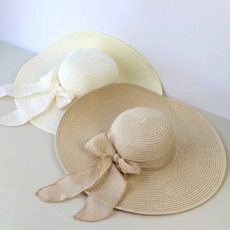 Summer Women Straw Hat Bowknot - đánh giá và giá Hat Floppy Wide